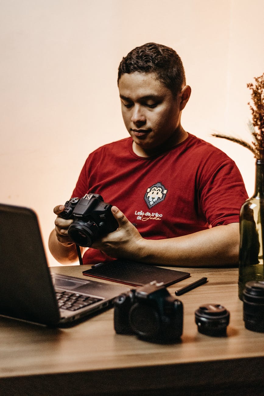 Modern creative studio workspace with multiple monitors, professional editing equipment and comfortable learning environment